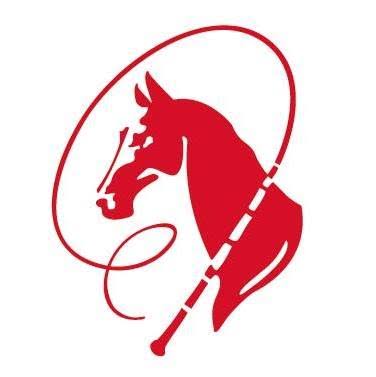 Logo de l'Académie de voltige : tête de cheval rouge dans un cercle de longe